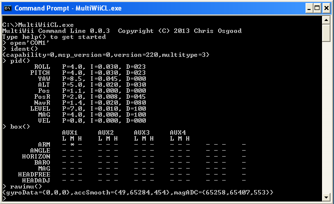 MultiWiiCL command line Windows